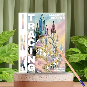 Easy-To-Use Tracing Book, Reverse Coloring, Includes Various Unique Patterns, Magical Realms, Suitable for Adults and Teens, Portable Size, Perfect Gift