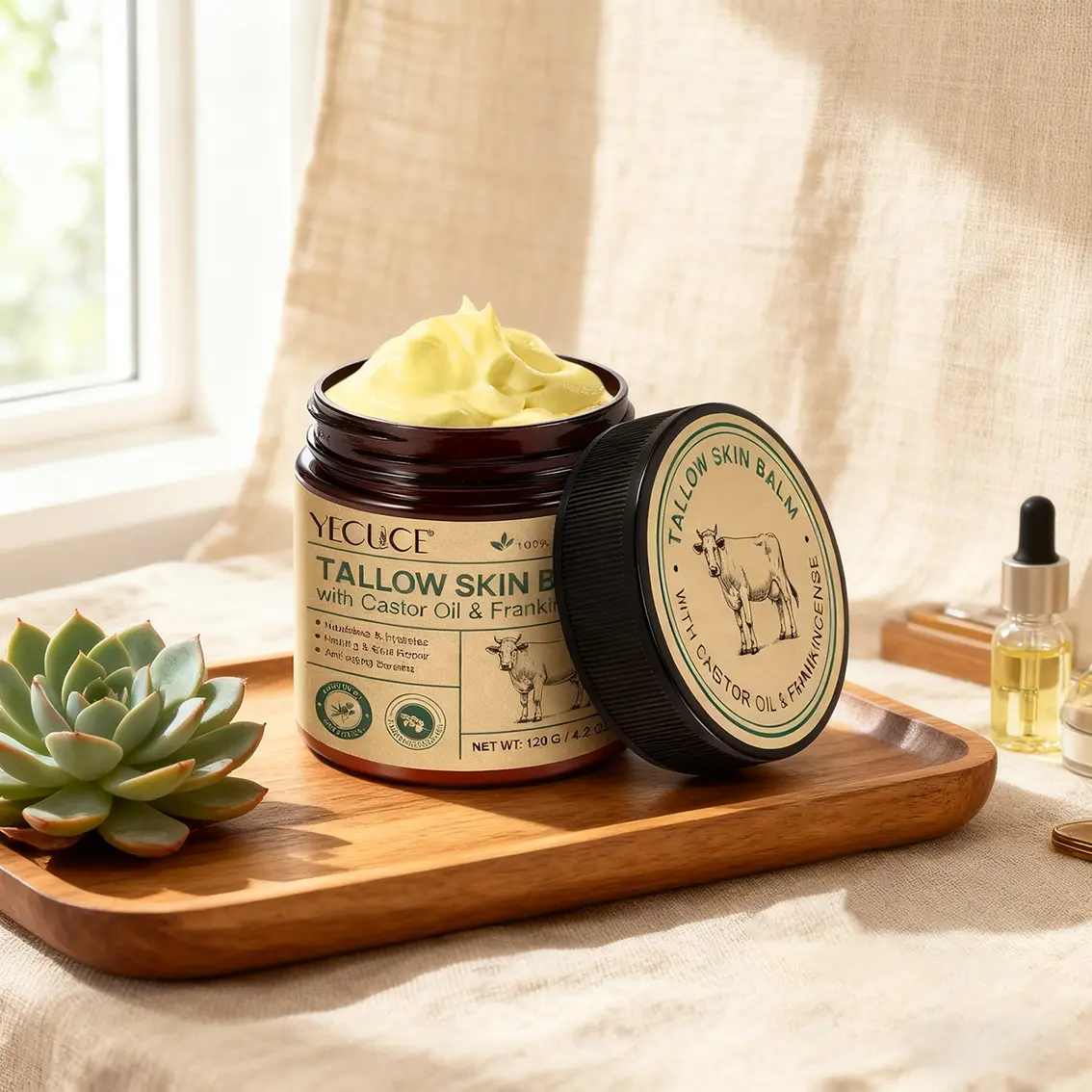 120g Yecuce Butter & Castor Oil & Frankincense Cream, Intensive Moisturizing Skin Balm, Firming & Hydrating for Dry Skin, Hydrating Body Cream