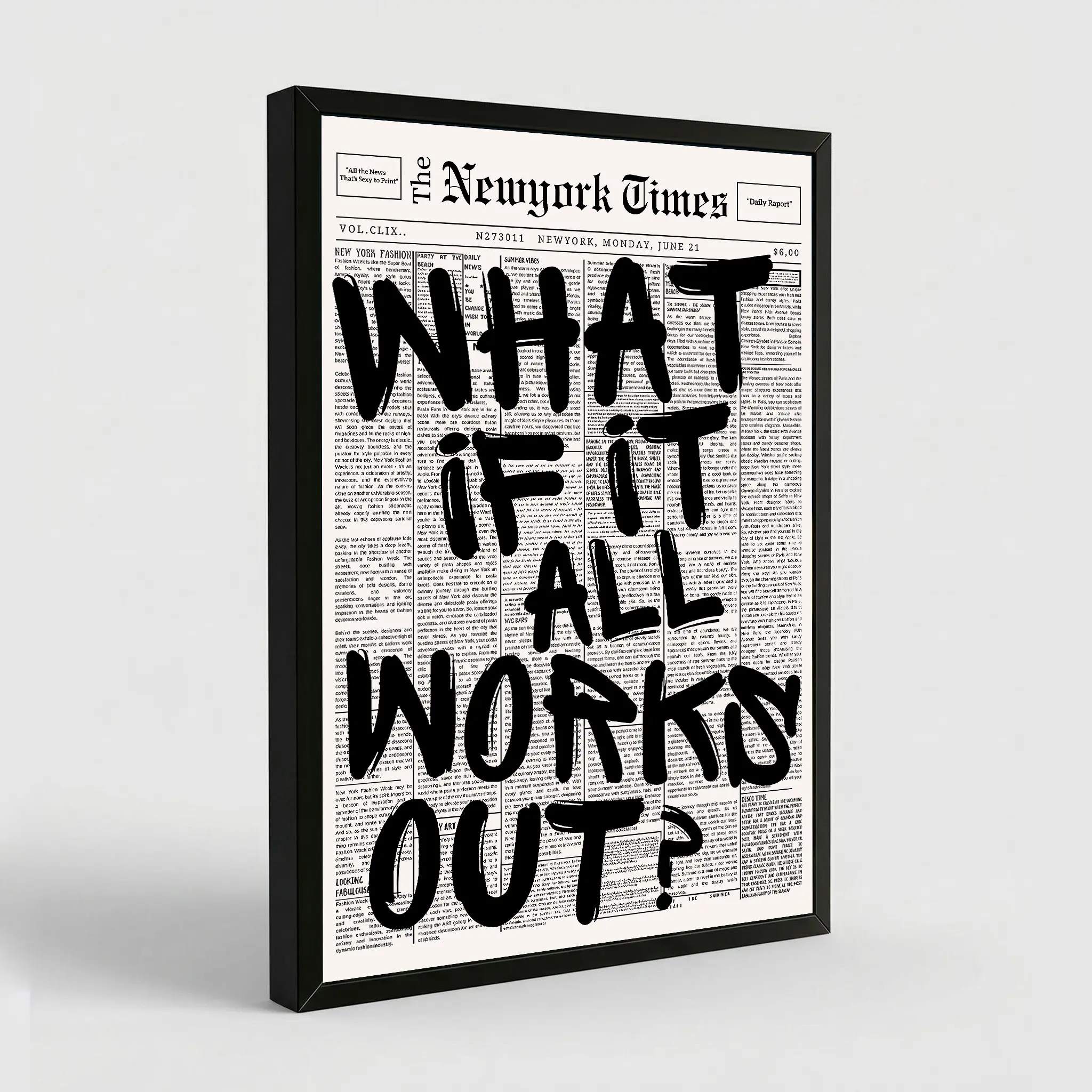 Retro Black And White Newspaper Poster What If It All Works Out Canvas Wall Art Positive Affirming Quote Minimalist Prints Painting For Home Bedroom Dorm Wall Decor