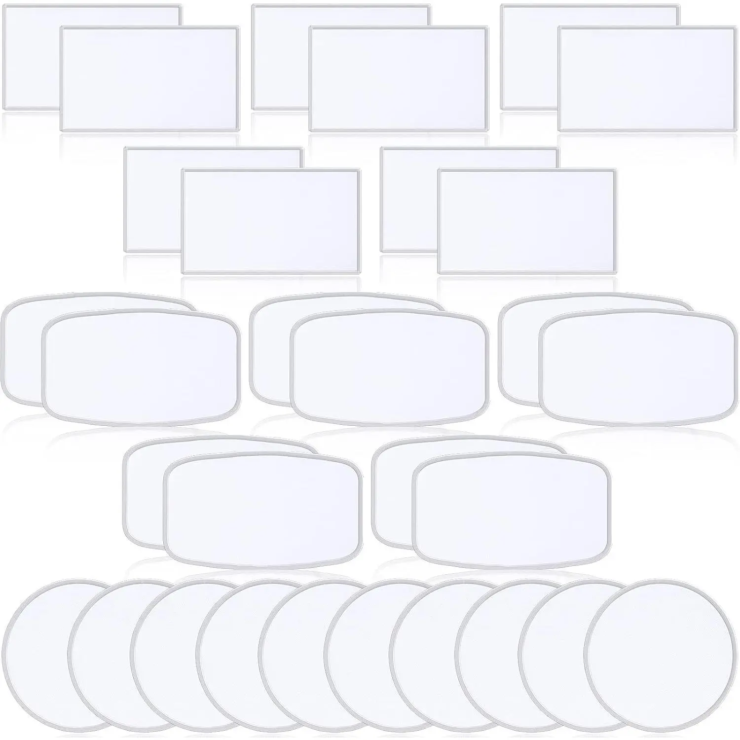 30 count Sublimation Patches Fabric Iron-on Blank Patches 3 Shapes Repair Embroidery Sublimation Blank Hat Embroidery for DIY Crafts, Caps Clothes Shoes Bags Backpacks (White Frame)