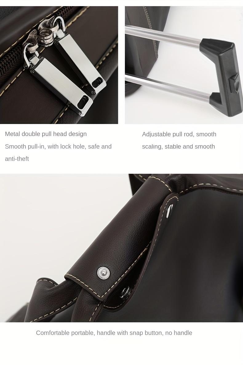 Faux Leather Rolling Duffel Bag Wheeled Weekender Travel Luggage with Telescopic Handle