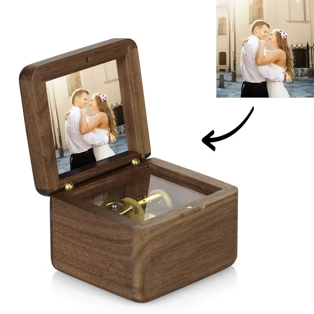 Personalized Wooden Photo Music Box with Custom Lid