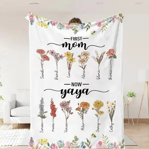 First Mom Now Grandma Birth Flowers Blanket, Personalized, Mom Grandma Blanket Gift for Mom Gift for Grandma, Mom Blanket, Grandma Blanket