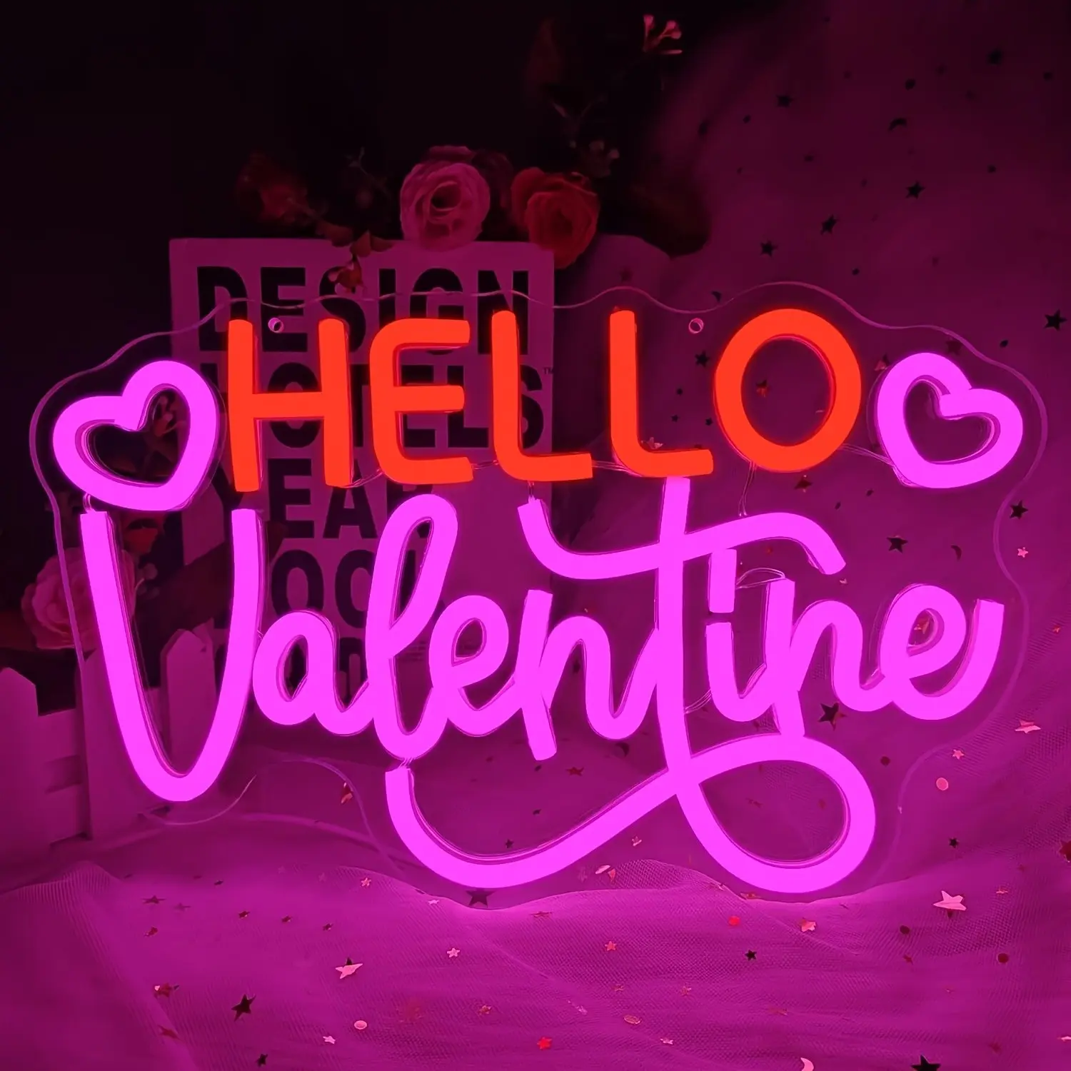 Valentine'S Day Neon Light Wall Lamp - Pink and Red "Hello VALENTINE" Design with Heart Accents, Adjustable Brightness, USB-Powered Romantic Home Decor for Bedroom, Party & Love-Themed Events, Neon Sign, Decorative Neon Light, Home Decor Lighting