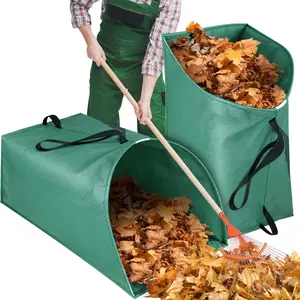 Large Capacity Dustpan-Type Garden Bag Yard Leaf and Debris Collection Green Leaves Garbage Bags Reusable Long-Lasting Yard Waste Bags For Leaves,Grass,Storm Debris,Construction Waste Grass Clippings Cleanup Landscaping, Foldable, Heavy-Duty