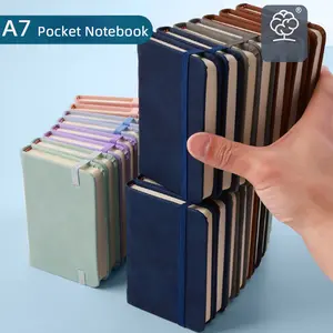 Mini Pocket Notebook A7 - Soft Leather Cover, 100 Sheets Thick Paper, Ink-Proof, 8 Colors, Elastic Band, Small Portable Journal for Notes, Work, Daily Memo, School and Office Supplies, Student Essentials, Stationery Supplies