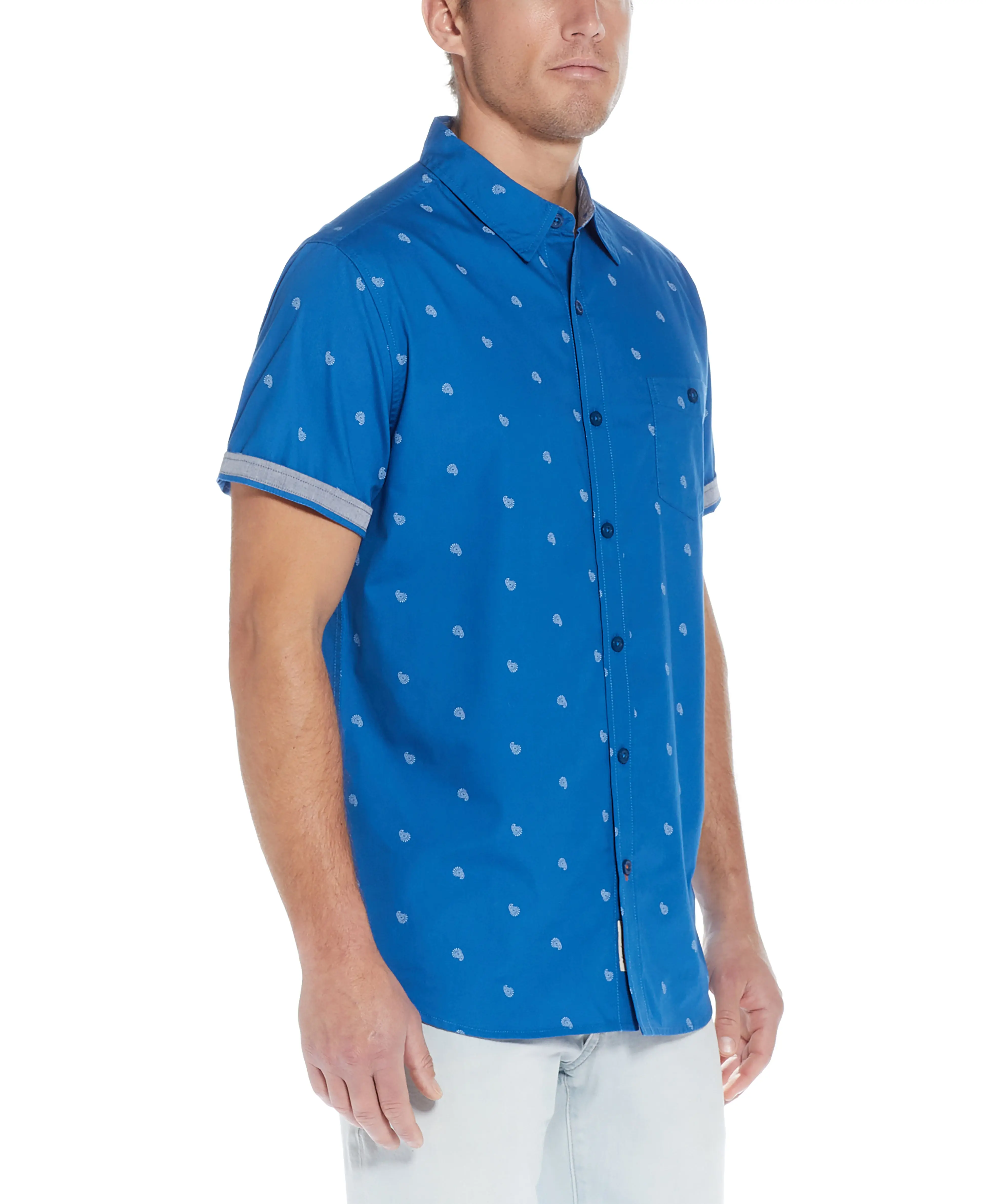 Poplin Small Paisley Printed Shirt In Federal Blue