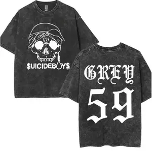 Grey 59 Skull Vintage Washed Oversized T-Shirt | Gothic Hip Hop Streetwear Tee