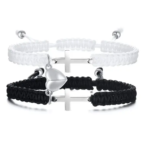 Couple's Magnetic Matching Bracelets - Adjustable Nylon Braided Cord with Heart-Puzzle Piece, Romance Bangle, Cute Boyfriend Gifts, Anniversary Gifts for Girlfriend