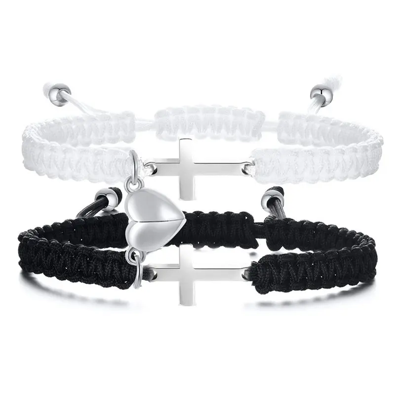 Couple's Magnetic Matching Bracelets - Adjustable Nylon Braided Cord with Heart-Puzzle Piece, Romance Bangle, Cute Boyfriend Gifts, Anniversary Gifts for Girlfriend