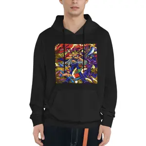 Yu-Gi-Oh Print Hoodie, Casual Polyester Knit Fabric Pullover, Loose Fit,  with Kangaroo Pocket