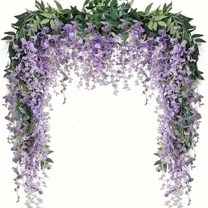 6-Piece Wisteria Artificial Flower Wreath, Artificial Wisteria Vine Hanging Flowers, Suitable for Home, Garden, Outdoor Ceremony and Wedding Arch Floral Decoration