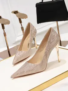 Women's Glitter Pointed Toe High Heel Shoes, Elegant Slip on Shoes for Party, Daily Clothing Decor for Women & Girls, High Heel Pumps