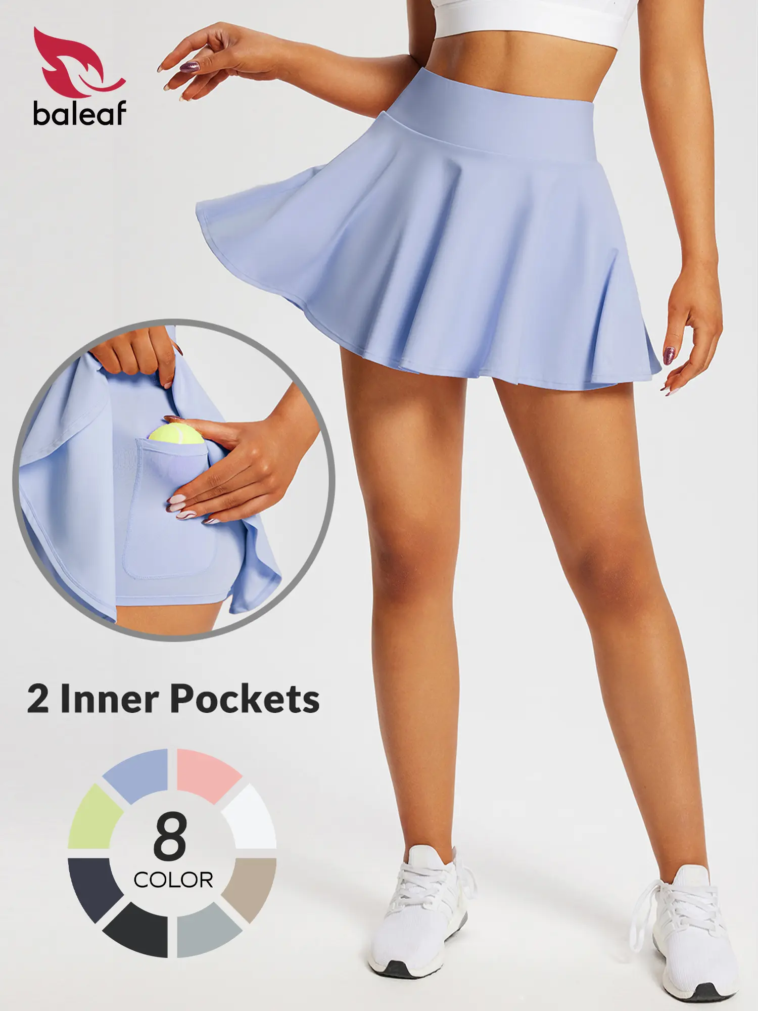 BALEAF Women's High-Waisted Tummy Control Casual Comfy Skorts - Flowy Pleated Athletic Skirts with Shorts, UPF50+ Sun Protection, Quick-Dry, Stretch, Breathable, Hidden Pockets for Tennis, Golf, Summer Training,travel essentials,camping essentials