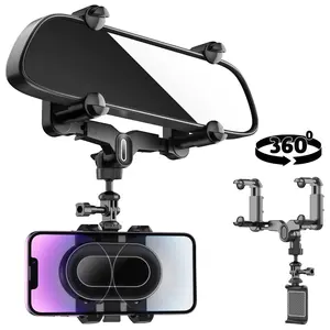360° Rotation Rear View Mirror Phone Holder GPS Phone Mount for car, Adjustable Rotatable Car Phone Mount Rearview Mirror Phone Holder Bracket Clip Clamp Universal