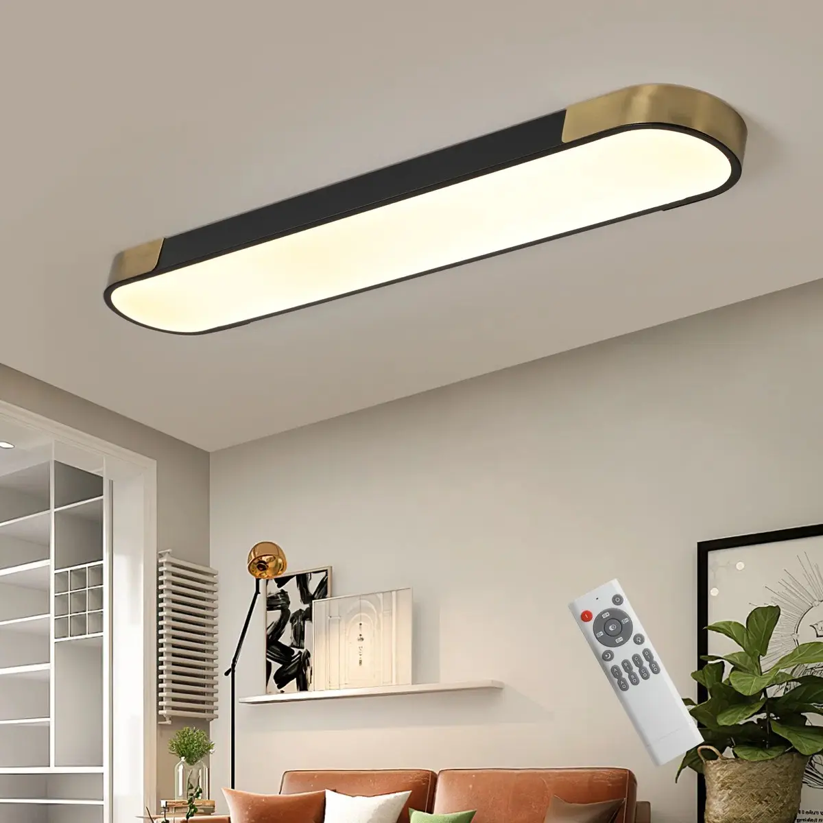 Garwarm 47.2 Inch Rectangle LED Flush-mounted Lighting Fixtures,Dimmable LED Ceiling Lights,Modern Acrylic Linear LED Ceiling Lamp of Kitchen Dining Living Room (60W/3000-6500K)