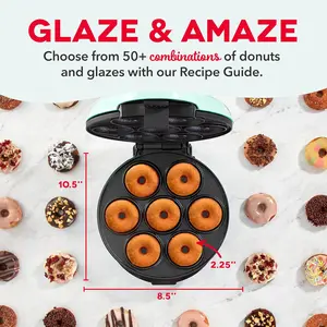 Mini Donut Maker Machine, Makes 7 Doughnuts, Non-stick Surface, Kid-Friendly Breakfast & Snacks, Aqua
