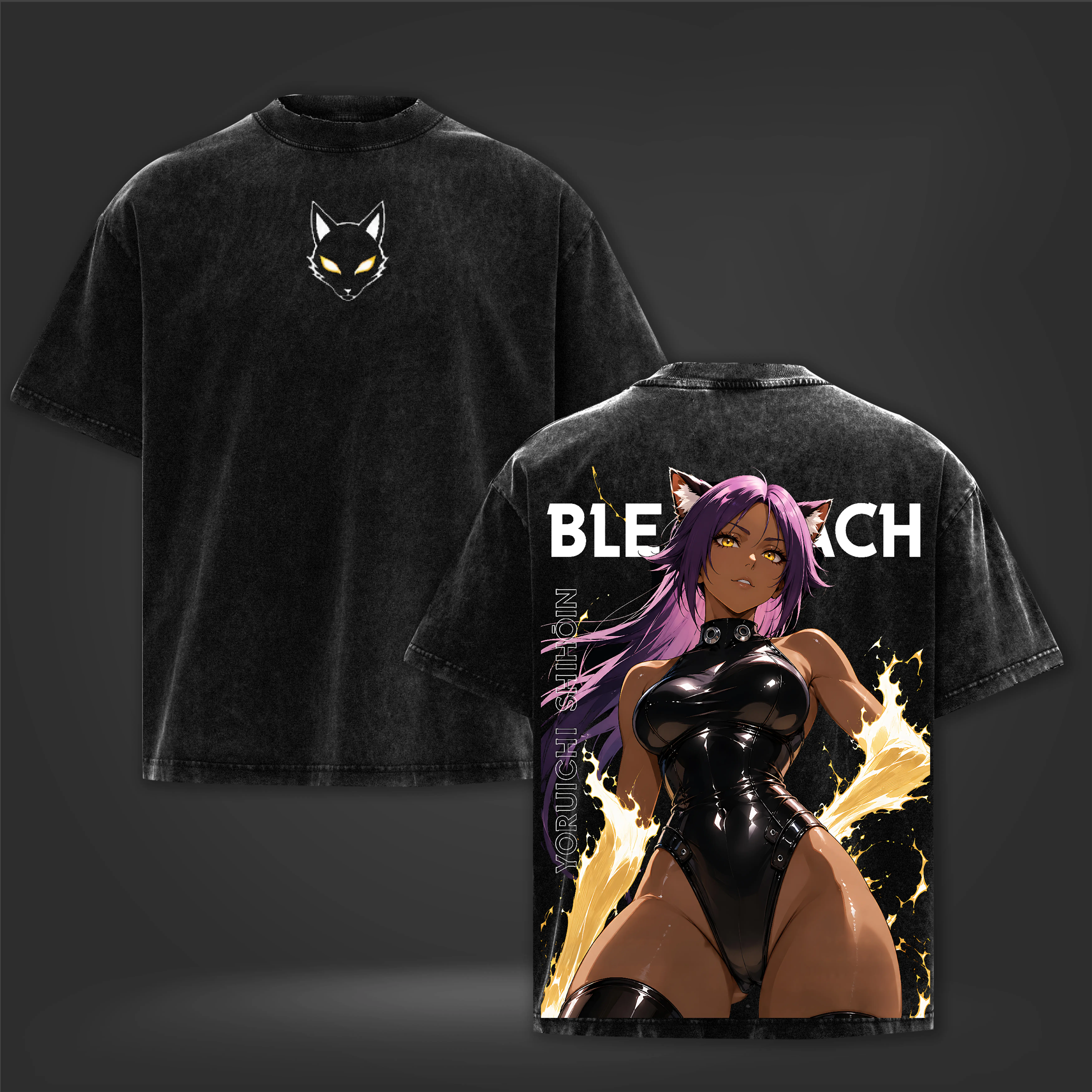 Bleach Ichigo Kurosaki Hollow Form Anime Graphic Tee, Vintage Washed Black Oversized T-Shirt, Front and Back Print, Black White Red Manga Streetwear