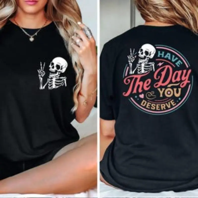 Men's Skeleton Kindness Graphic T-Shirt - Casual Short Sleeve Round Neck 100% Cotton Top with Soft Seamless Fabric, Tshirt, Shortsleeve, Menswear