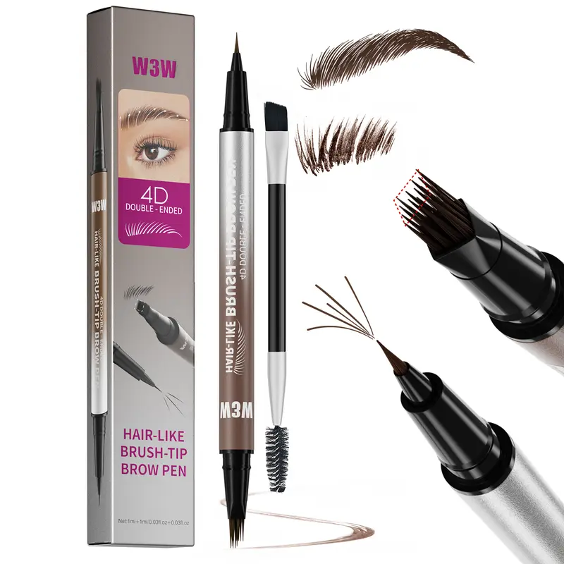 W3W 4D 2-in-1 Waterproof Brow Nano Pencil - Solid Makeup Product with 2 Tips, Hair-Like Brush, Color Correction, Smudge-Proof, Precise Brow Defining, Natural Look, Long-Lasting, Contains Neither Harmful Additives, At-Home Use