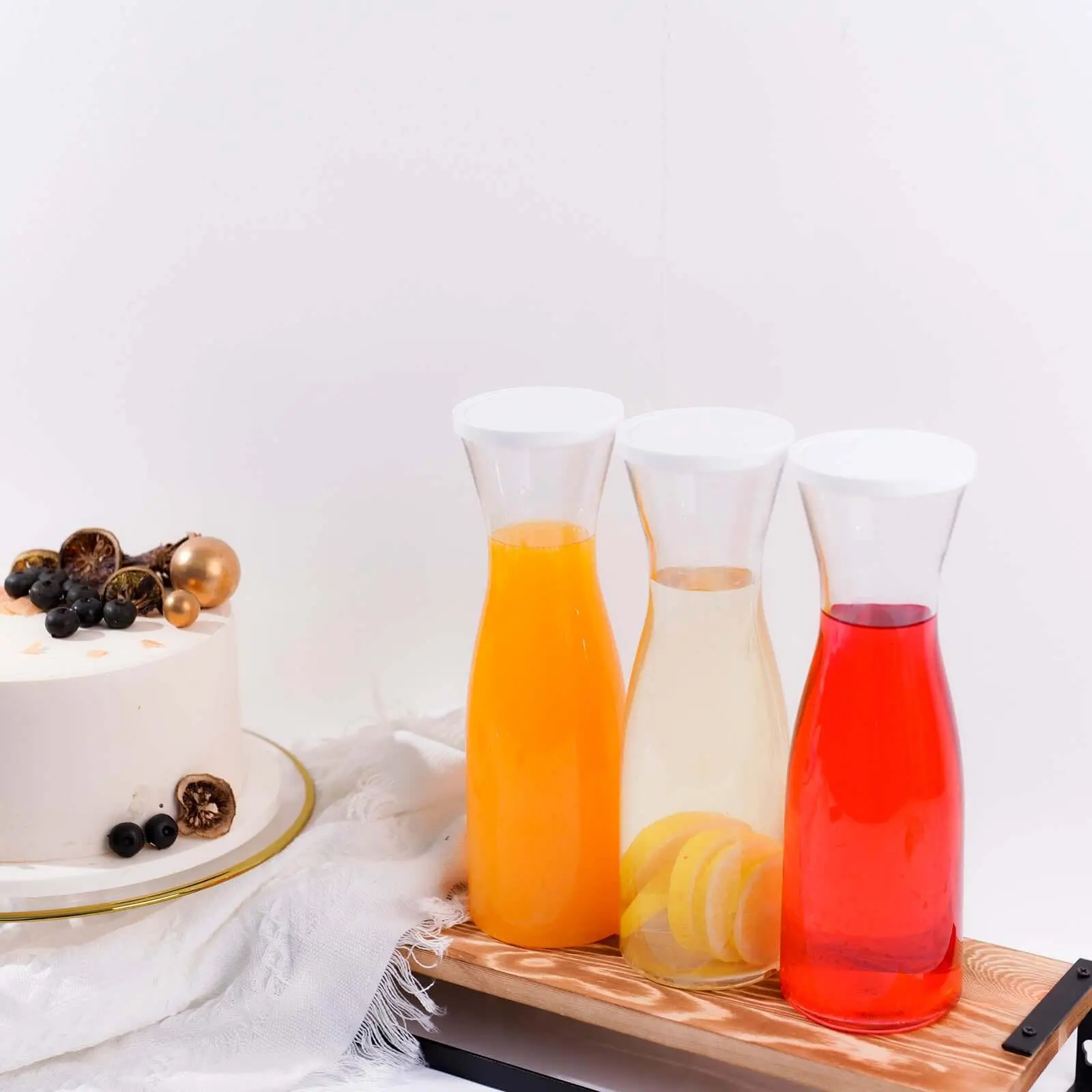 3-Pack Plastic Carafes with Lids 34oz Clear - Washable Reusable Juice Pitcher Water Jar for Home & Event Use
