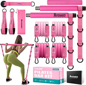 Pilates workout,Pilates Bar Kit with Resistance Bands, Pilates Workout Equipment for Legs, Hip, Waist, Arm, Squats Exercise Equipment for Home Workouts, Adjustable 3-Section Pilates Bar Kit for Women & Men,Gifts for the family,Best gift of Valentine's Day