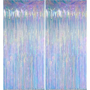 Iridescent Clear Tinsel Curtain Backdrop, 3.28 x 8ft Extra Long Rainbow Foil Fringe Curtain with Extra Tape, Shimmer Party Decoration for , Unicorn, Birthday & Photo Booth, 2 Pack