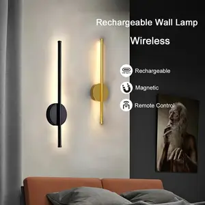 Modern 1-piece gold/black 50cm LED charging wall lamp with stepless dimming and simple lines without wiring, equipped with remote control for stepless dimming. Suitable for bedroom, living room, corridor, and study lighting fixtures Magnetic Wall Light