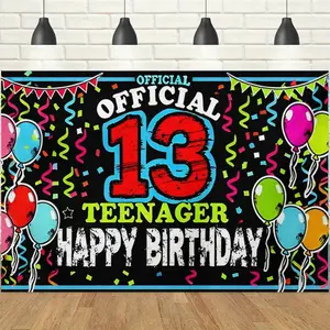 1pc 2D 13th Teenager Birthday Banner, Contrast Color Numbers & Balloon Streamers, Vibrant Energetic & Youthful Vibe, Perfect for 13th Birthdays, Teen Milestone Events & Lively Themed Decor Backdrop