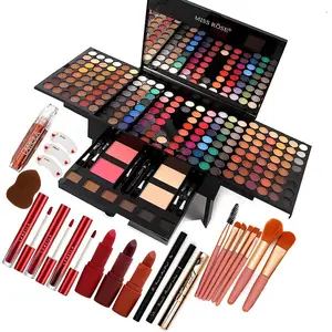 **MISS ROSE 190 Color Professional Makeup Kit Full Set Eyeshadow Lipstick Compact Powder Eyeliner Concealer 004 Black**