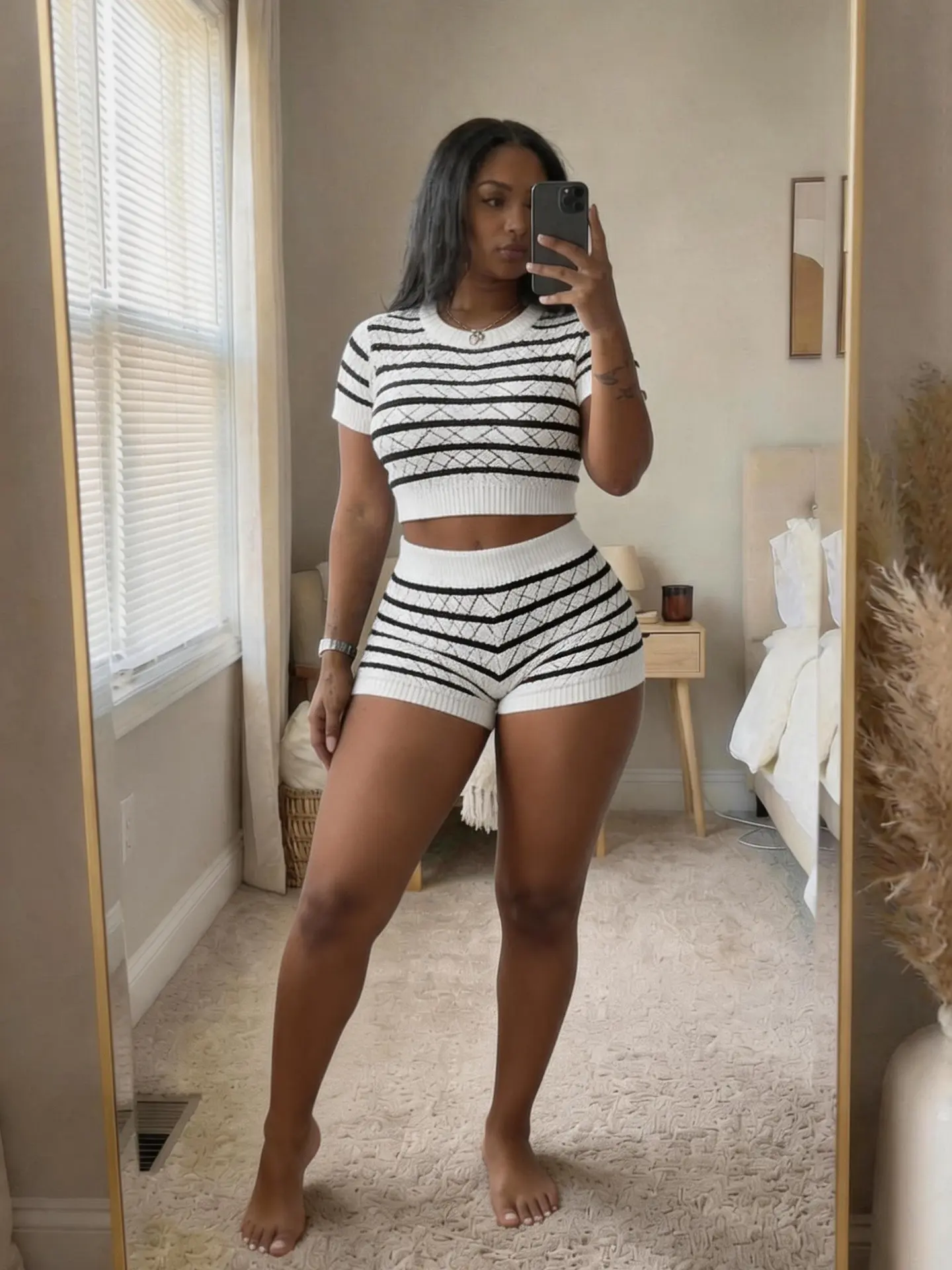 Women's 2026 Spring Knit 2-Piece Set - Short-Sleeve Top, High-Waist Shorts Sweater Outfit