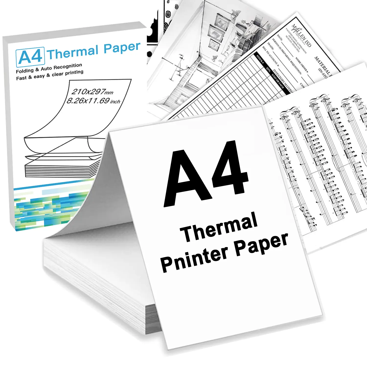 A4 Thermal Printing Paper, High-Quality Quick-Drying Inkless Paper for Portable Printers, Ideal for Homework, Contracts