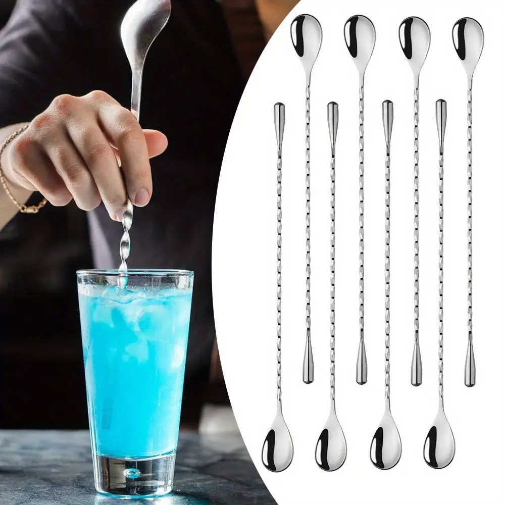 8 Pack Spiral Pattern Bar Cocktail Shaker Spoon, 12 Inch Stainless Steel Mixing Spoon, Long Handle Bar Mixing & Stirring Spoon for Smoothies, Milkshakes & Beverages - Durable, Rust-Resistant Bartender's Tool accessories
