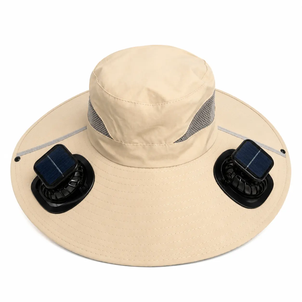 Unisex Solar Charging Wide Brim Hat with Dual Fans - USB Powered, UV Protection, Cooling Sun Hat for Hiking, Gardening (Beige)
