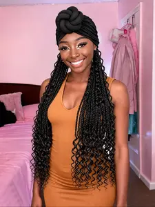 Fashion Bohemian Braided Headscarf Wig, 30 Inch Knitted Braid with Hairband, Easy Care Women's Hairstyle Wig, All Seasons
