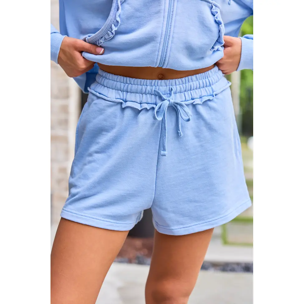 Rayne Dusty Blue Ruffle Shorts
