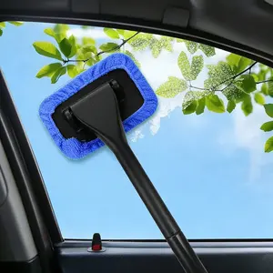 Car Windshield Cleaner Tool with 4 Reusable Microfiber Pads Flexible Extendable Handle Auto Inside Outside Glass Wiper Cleaning Kit for Car Windows Windshields