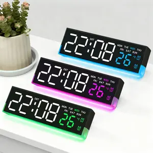 8" Digital Desk Alarm Clock with Auto-Dimming U-Shape RGB Light Dual Alarms Temperature Humidity Date LED Eye Christmas Gift for Office Bedroom Home Decor