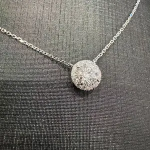 0.5ct 18K White Gold Halo Setting Round Brilliant Cut Moissanite Solitaire Pendant Necklace MDL0370-50