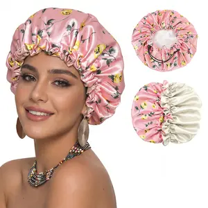 WCOLUE Double Layer Sleep Bonnet, Soft Comfortable Sleep Hat for Women, Breathable Satin Bonnet for Sleeping, Hair Protection Cap for Women, Adjustable Satin Bonnet, Sleeping Bonnets for Women Hats Curly Natural Hair