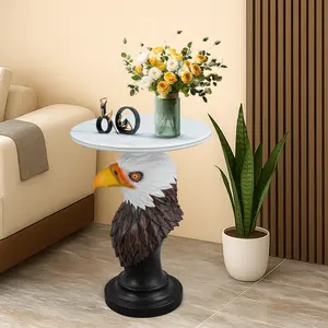 Eagle Head Accent Table Animal Statue End Tables Livingroom,with Faux Marble Top and Resin Material