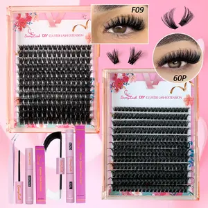 Thick Volume Fluffy Lash Clusters, DIY Cluster Eyelash Kit, Eyelash Extension, D Curl Mixed Lengths, Synthetic Fibers & Acrylic Resin, Easy Application at Home, False Eyelashes Set