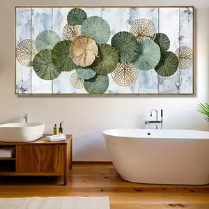 Artistic Leaf Floral Abstract Wall Art with Solid Wood Frame, Retractable Hanging for Living Room, Bedroom, Modern Home Decoration Supplies
