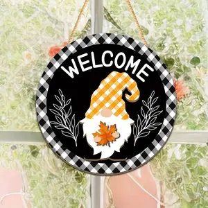 1 Set Gnome Wooden Decorative Plaque & Ornament Welcome Round Door Hanger Interchangeable Seasonal Decor Suitable for Homes, Offices & Cafes Decoration for Thanksgiving, Halloween & Christmas Ornaments Decor