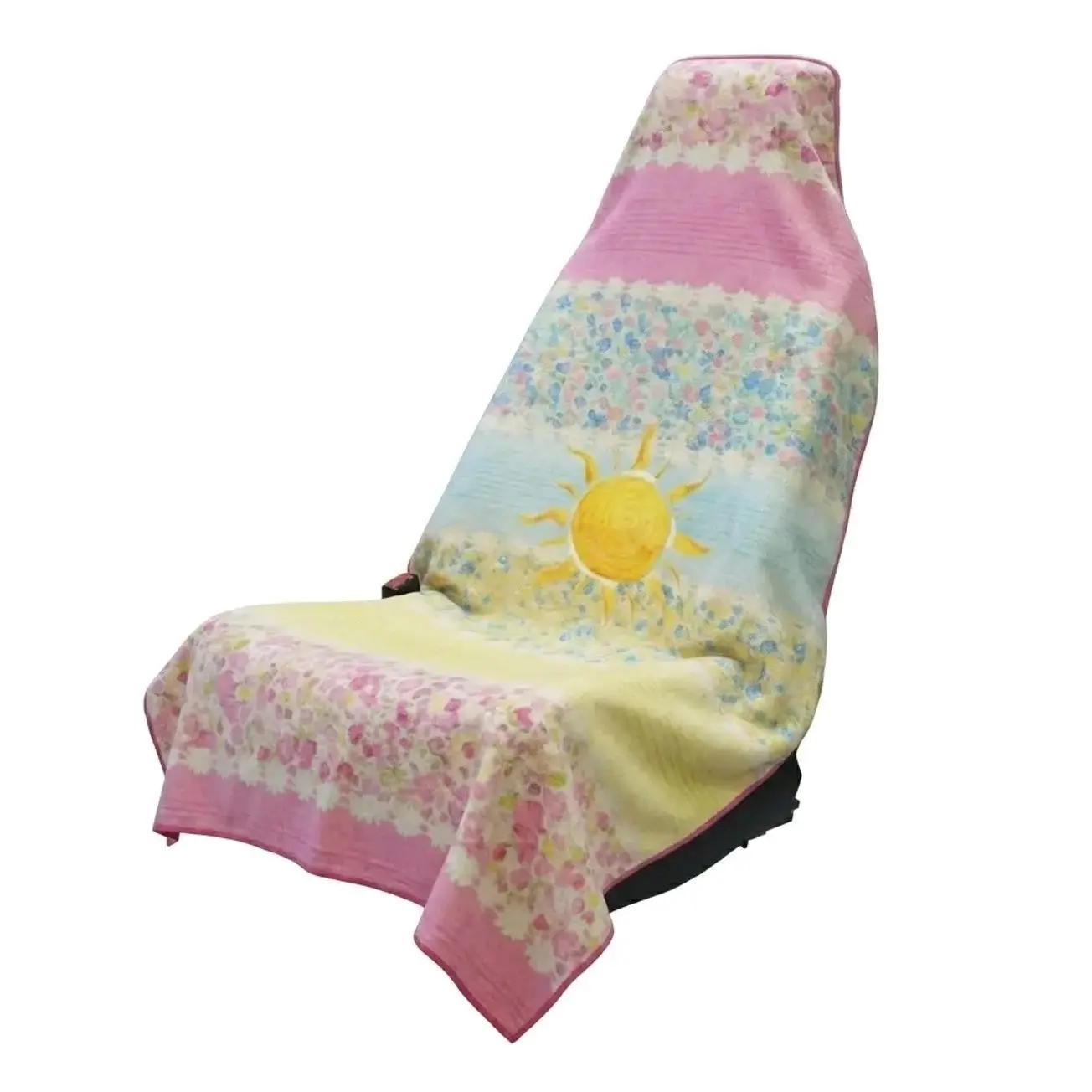 Boho Floral Sunshine Car Seat Cover – Pink Wildflower Sun Pattern Seat Protector, Universal Car Seat Cover for Travel, Beach, Gym & Outdoor Use