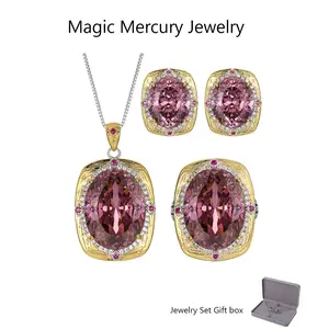 Vintage Dried Rose Jewelry Set for Women Oval Cut Luxury Fashion Necklace Earrings Ring Gifts for Women