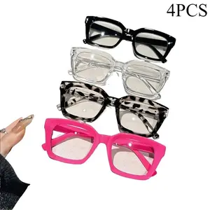 4-Pack Blue Light Blocking Glasses, Square Frame Clear Lens Eyewear with Transparent Sides for Office & Daily Wear