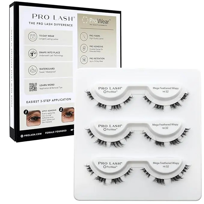 Pro Lash No. 32 ProWear Professionally Styled Lash Clusters - Easiest to Apply Eyelash Cluster - 10 Day Eyelashes - Waterproof Lashes Clusters - 3 Sets - Mega Feather Wispy No. 32 - Black