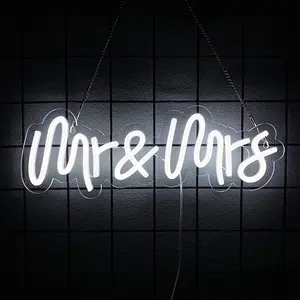 1 Pcs Mr and Mrs Wedding Neon Signs- LED Mr and Mrs Light Up Sign Neon Wedding Decor Signs Backdrop Decorations for Reception Anniversary Engagement Gifts, USB Powered Easy to Hanging
