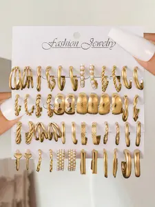 24 Pairs Earring Set, Twisted Heart Imitation Pearl Studs, Low Allergy Stackable Earrings, Minimalist Jewelry for Office and Vacation